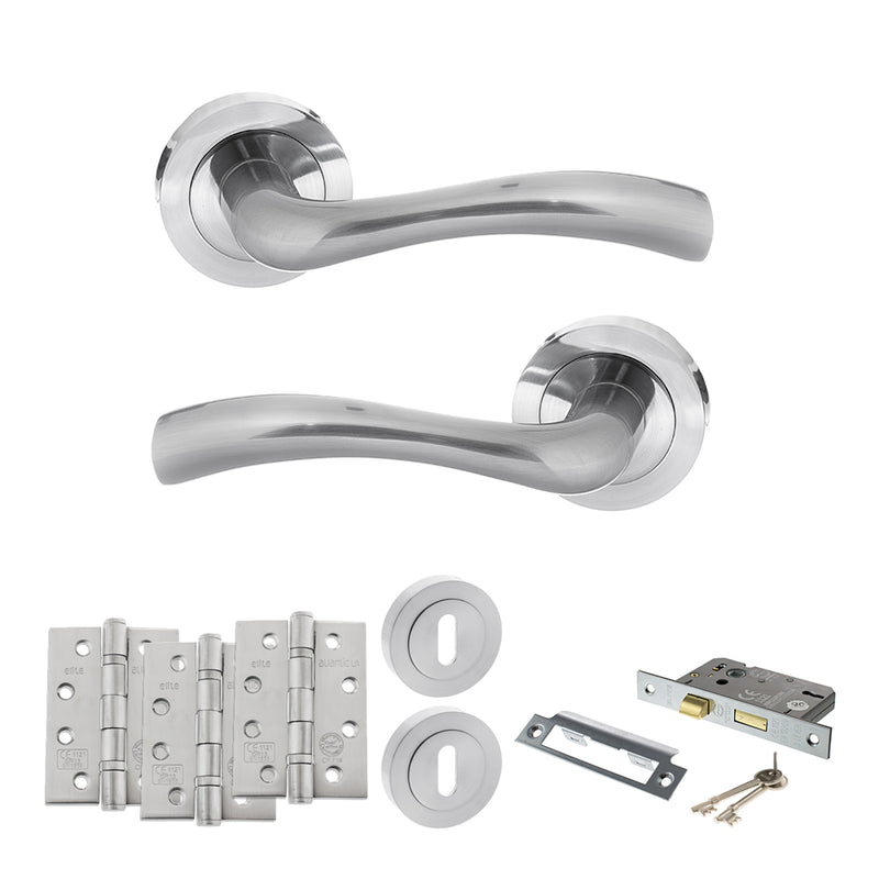 STATUS Texas Door Handle Pack (3 Lever Lock Set - 3" CE Sashlock, 4" Fire Rated Hinges x3) - Satin Chrome - ADPS35RSC17 - Choice Handles