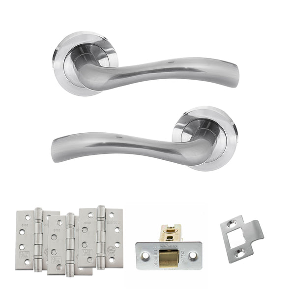 STATUS Texas Door Handle Pack (Latch Set - 3" CE Latch, 4" Fire Rated Hinges x3) - Satin Chrome - ADPS35RSC4 - Choice Handles