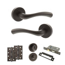 STATUS Texas Door Handle Pack (Bathroom Set - 3" CE Bathroom Lock, 4" Slim Knuckle Hinges x2) - Urban Dark Bronze - ADPS35RUDB13 - Choice Handles