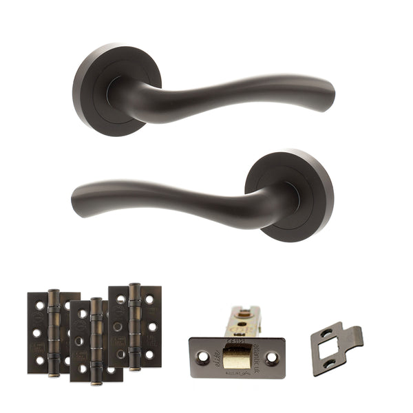 STATUS Texas Door Handle Pack (Latch Set - 3" CE Latch, 3" Fire Rated Hinges x3) - Urban Dark Bronze - ADPS35RUDB2 - Choice Handles