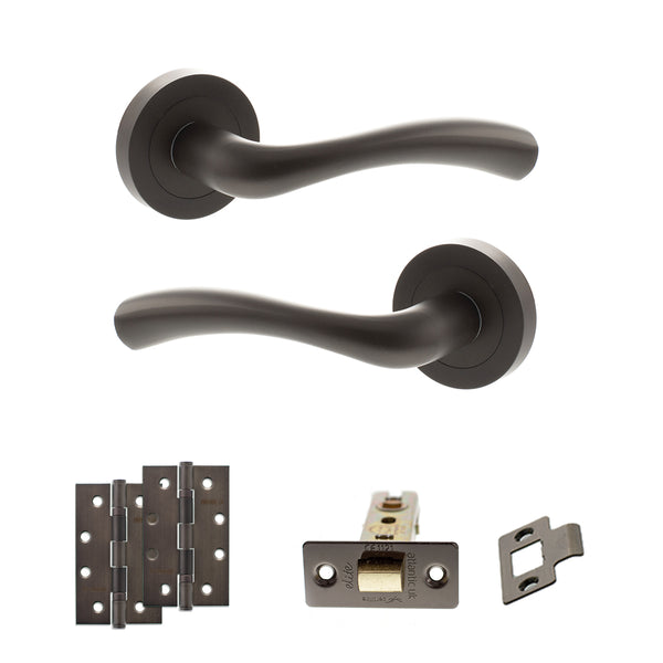STATUS Texas Door Handle Pack (Latch Set - 2.5" CE Latch, 4" Slim Knuckle Hinges x2) - Urban Dark Bronze - ADPS35RUDB5 - Choice Handles