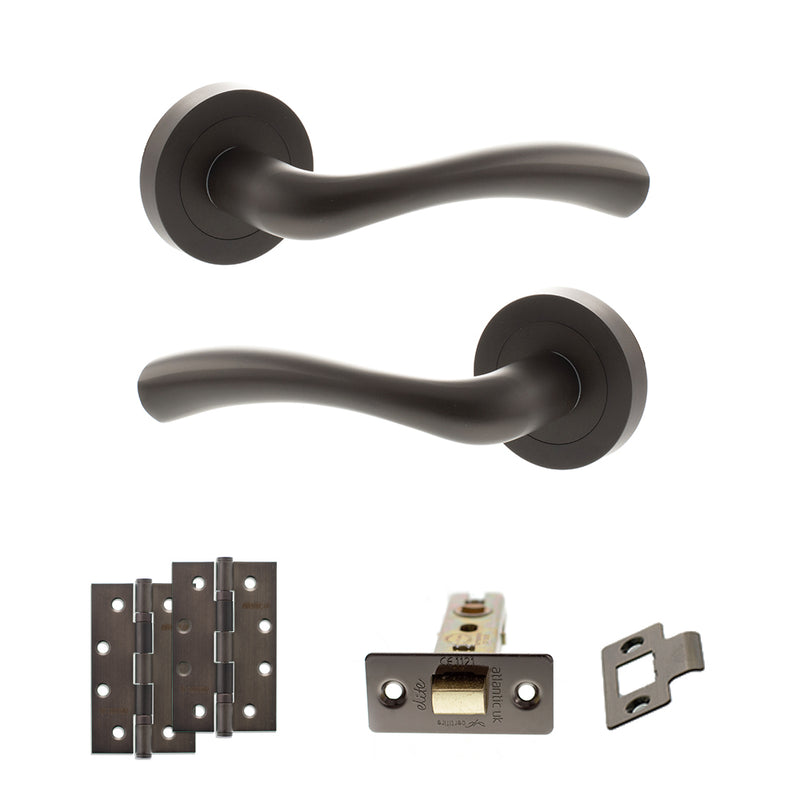 STATUS Texas Door Handle Pack (Latch Set - 3" CE Latch, 4" Slim Knuckle Hinges x2) - Urban Dark Bronze - ADPS35RUDB6 - Choice Handles