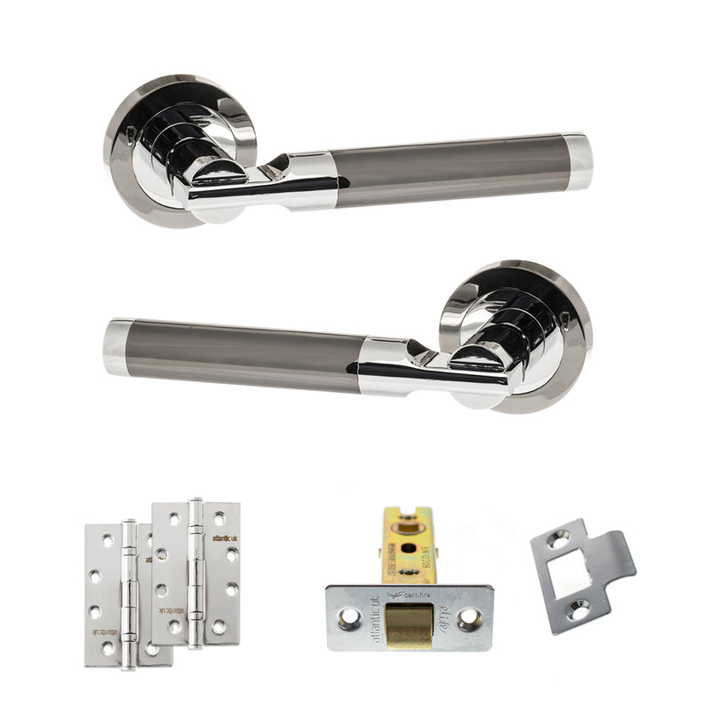 STATUS Dakota Door Handle Pack (Latch Set - 2.5" CE Latch, 4" Slim Knuckle Hinges x2) - Black Nickel/Polished Chrome - ADPS36RBNPC5 - Choice Handles