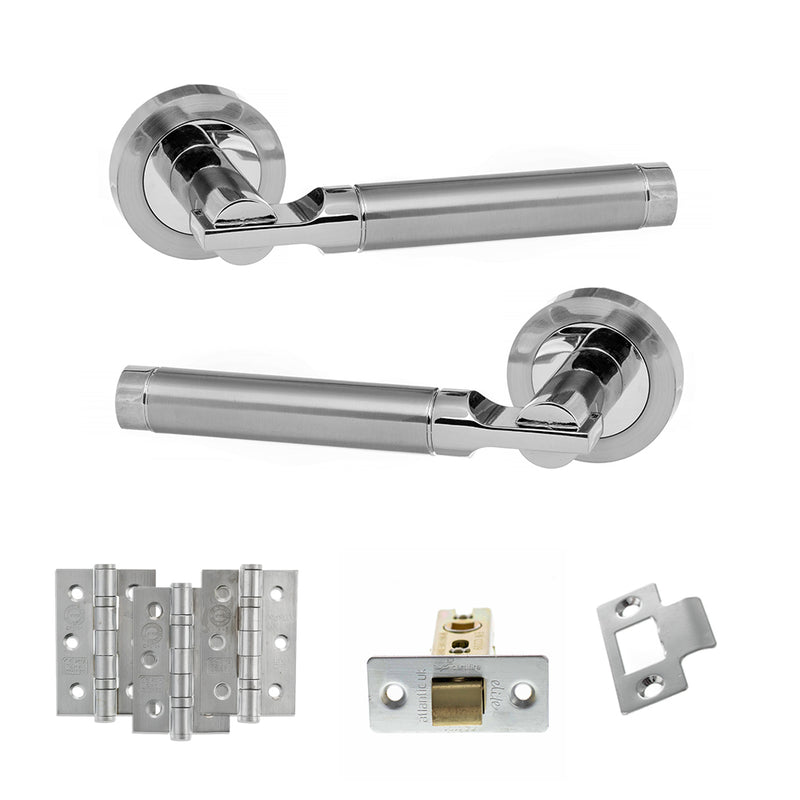 STATUS Dakota Door Handle Pack (Latch Set - 2.5" CE Latch, 3" Fire Rated Hinges x3) - Satin Chrome/Polished Chrome - ADPS36RSCPC1 - Choice Handles