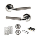 STATUS Tennessee Door Handle Pack (Bathroom Set - 3" CE Bathroom Lock, 4" Slim Knuckle Hinges x2) - Black Nickel/Polished Chrome - ADPS37RBNPC13 - Choice Handles
