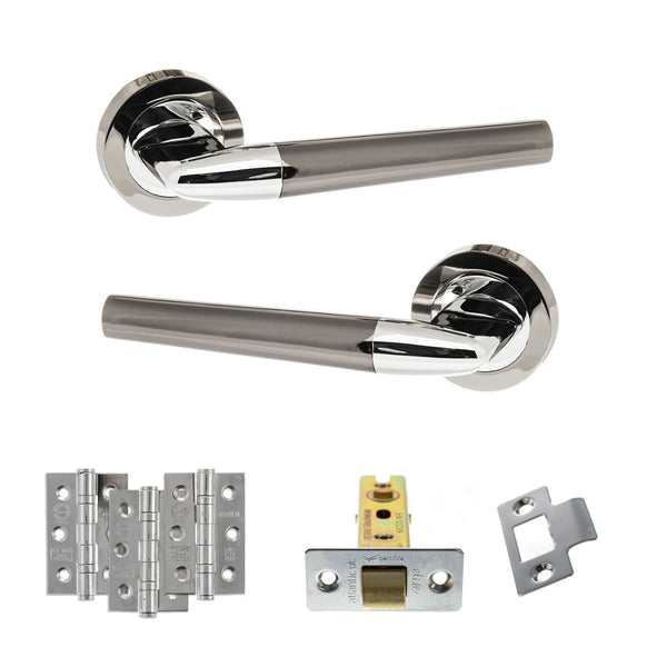 STATUS Tennessee Door Handle Pack (Latch Set - 3" CE Latch, 3" Fire Rated Hinges x3) - Black Nickel/Polished Chrome - ADPS37RBNPC2 - Choice Handles