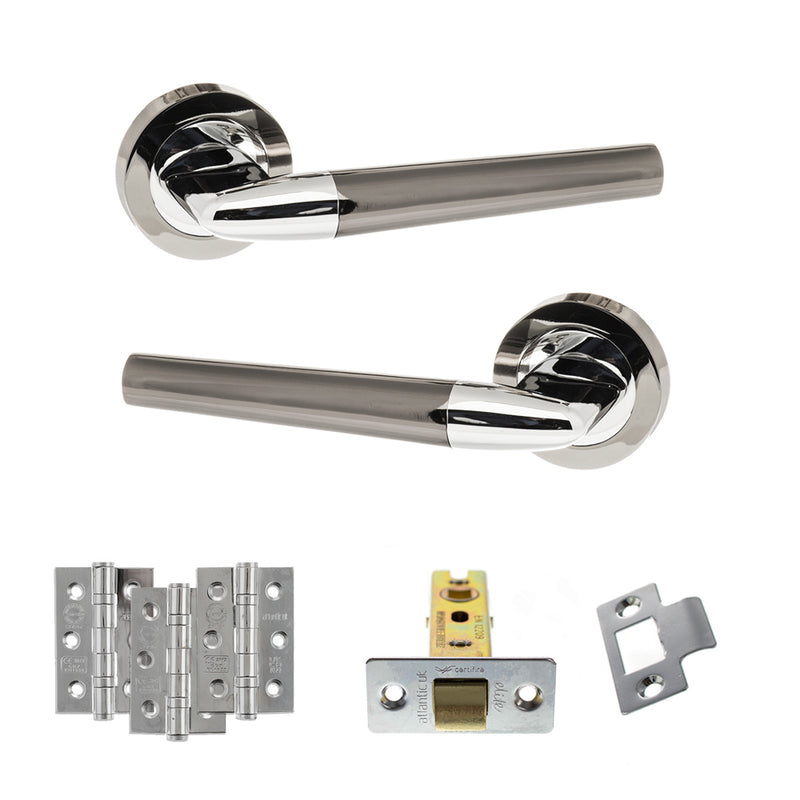 STATUS Tennessee Door Handle Pack (Latch Set - 3" CE Latch, 3" Fire Rated Hinges x3) - Black Nickel/Polished Chrome - ADPS37RBNPC2 - Choice Handles