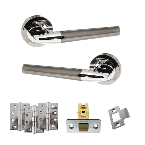 STATUS Tennessee Door Handle Pack (Latch Set - 3" CE Latch, 4" Fire Rated Hinges x3) - Black Nickel/Polished Chrome - ADPS37RBNPC4 - Choice Handles