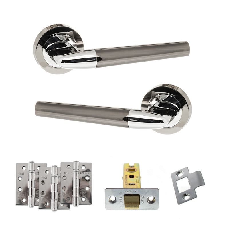 STATUS Tennessee Door Handle Pack (Latch Set - 3" CE Latch, 4" Fire Rated Hinges x3) - Black Nickel/Polished Chrome - ADPS37RBNPC4 - Choice Handles