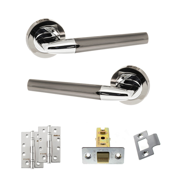 STATUS Tennessee Door Handle Pack (Latch Set - 3" CE Latch, 4" Slim Knuckle Hinges x2) - Black Nickel/Polished Chrome - ADPS37RBNPC6 - Choice Handles