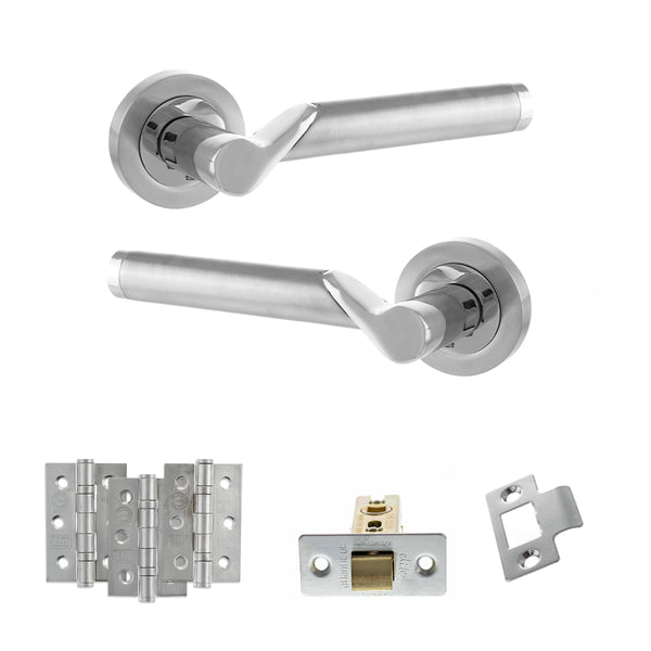 STATUS Hawaii Door Handle Pack (Latch Set - 3" CE Latch, 3" Fire Rated Hinges x3) - Satin Chrome/Polished Chrome - ADPS38RSCPC2 - Choice Handles