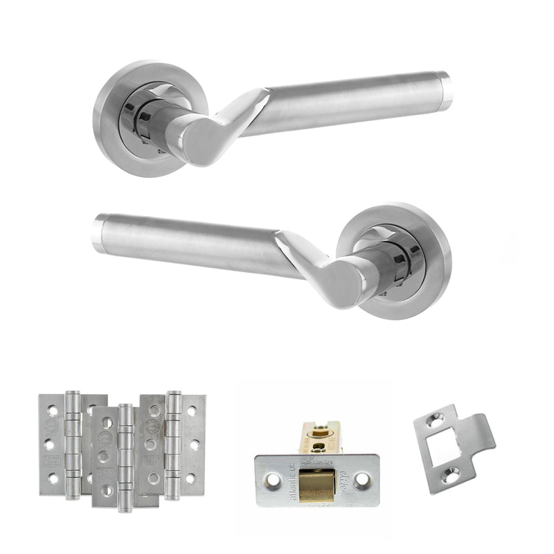 STATUS Hawaii Door Handle Pack (Latch Set - 3" CE Latch, 3" Fire Rated Hinges x3) - Satin Chrome/Polished Chrome - ADPS38RSCPC2 - Choice Handles