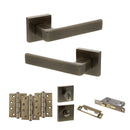 STATUS Montana Door Handle Pack (Bathroom Set - 3" CE Bathroom Lock, 4" Fire Rated Hinges x3) - Antique Brass - ADPS40SAB11 - Choice Handles