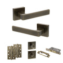 STATUS Montana Door Handle Pack (Bathroom Set - 3" CE Bathroom Lock, 4" Slim Knuckle Hinges x2) - Antique Brass - ADPS40SAB13 - Choice Handles