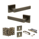 STATUS Montana Door Handle Pack (3 Lever Lock Set - 2.5" CE Sashlock, 3" Fire Rated Hinges x3) - Antique Brass - ADPS40SAB14 - Choice Handles