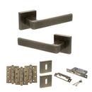 STATUS Montana Door Handle Pack (3 Lever Lock Set - 3" CE Sashlock, 4" Fire Rated Hinges x3) - Antique Brass - ADPS40SAB17 - Choice Handles