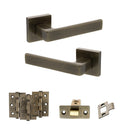 STATUS Montana Door Handle Pack (Latch Set - 2.5" CE Latch, 3" Fire Rated Hinges x3) - Antique Brass - ADPS40SAB1 - Choice Handles