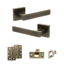 STATUS Montana Door Handle Pack (Latch Set - 2.5" CE Latch, 4" Slim Knuckle Hinges x2) - Antique Brass - ADPS40SAB5 - Choice Handles