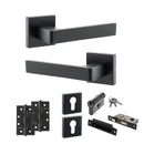 STATUS Montana Door Handle Pack (Euro Lock Set - 3" CE Sashlock, 4" Slim Knuckle Hinges x2) - Matt Black - ADPS40SMB25 - Choice Handles