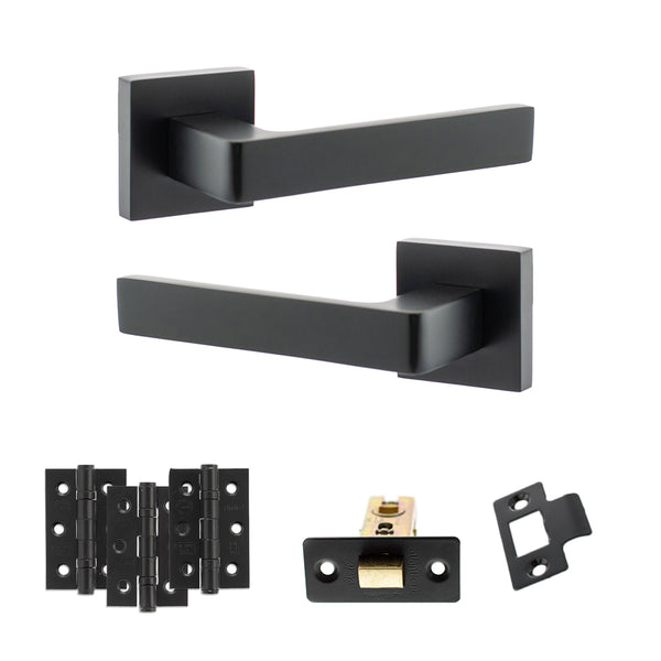 STATUS Montana Door Handle Pack (Latch Set - 3" CE Latch, 3" Fire Rated Hinges x3) - Matt Black - ADPS40SMB2 - Choice Handles