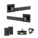 STATUS Montana Door Handle Pack (Latch Set - 3" CE Latch, 4" Slim Knuckle Hinges x2) - Matt Black - ADPS40SMB6 - Choice Handles