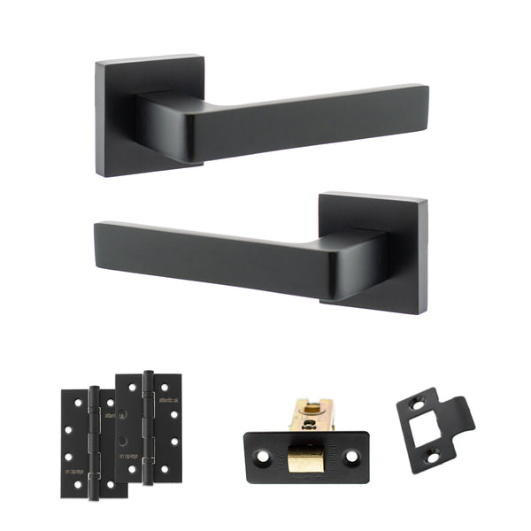 STATUS Montana Door Handle Pack (Latch Set - 3" CE Latch, 4" Slim Knuckle Hinges x2) - Matt Black - ADPS40SMB6
