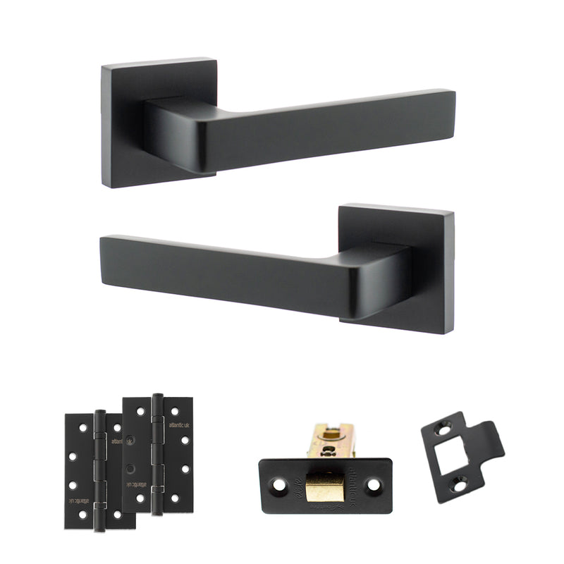 STATUS Montana Door Handle Pack (Latch Set - 3" CE Latch, 4" Slim Knuckle Hinges x2) - Matt Black - ADPS40SMB6