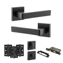 STATUS Montana Door Handle Pack (Bathroom Set - 3" CE Bathroom Lock, 3" Fire Rated Hinges x3) - Matt Black - ADPS40SMB9 - Choice Handles