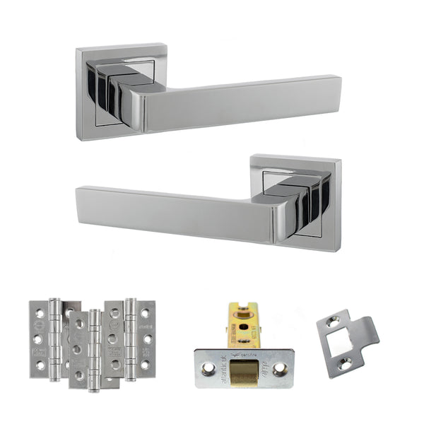 STATUS Montana Door Handle Pack (Latch Set - 3" CE Latch, 3" Fire Rated Hinges x3) - Polished Chrome - ADPS40SPC2 - Choice Handles