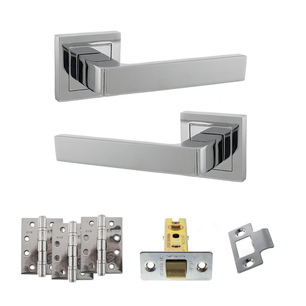 STATUS Montana Door Handle Pack (Latch Set - 3" CE Latch, 4" Fire Rated Hinges x3) - Polished Chrome - ADPS40SPC4 - Choice Handles
