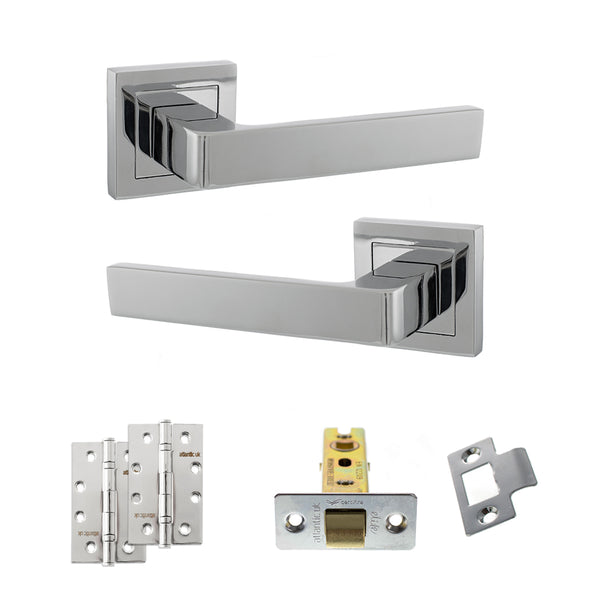 STATUS Montana Door Handle Pack (Latch Set - 3" CE Latch, 4" Slim Knuckle Hinges x2) - Polished Chrome - ADPS40SPC6 - Choice Handles