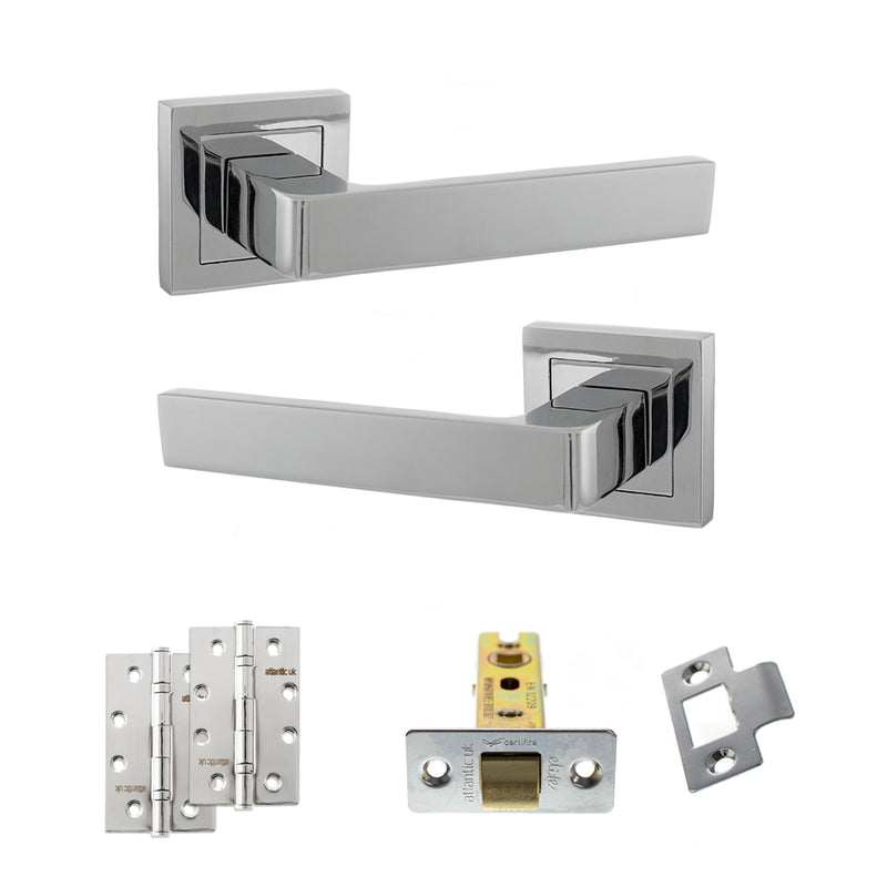 STATUS Montana Door Handle Pack (Latch Set - 3" CE Latch, 4" Slim Knuckle Hinges x2) - Polished Chrome - ADPS40SPC6 - Choice Handles