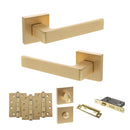 STATUS Montana Door Handle Pack (Bathroom Set - 3" CE Bathroom Lock, 4" Fire Rated Hinges x3) - Satin Brass - ADPS40SSB11 - Choice Handles