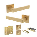 STATUS Montana Door Handle Pack (Bathroom Set - 3" CE Bathroom Lock, 4" Slim Knuckle Hinges x2) - Satin Brass - ADPS40SSB13 - Choice Handles