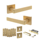 STATUS Montana Door Handle Pack (3 Lever Lock Set - 2.5" CE Sashlock, 4" Fire Rated Hinges x3) - Satin Brass - ADPS40SSB16 - Choice Handles