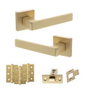 STATUS Montana Door Handle Pack (Latch Set - 2.5" CE Latch, 3" Fire Rated Hinges x3) - Satin Brass - ADPS40SSB1 - Choice Handles
