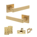 STATUS Montana Door Handle Pack (Latch Set - 3" CE Latch, 4" Slim Knuckle Hinges x2) - Satin Brass - ADPS40SSB6 - Choice Handles