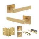 STATUS Montana Door Handle Pack (Bathroom Set - 3" CE Bathroom Lock, 3" Fire Rated Hinges x3) - Satin Brass - ADPS40SSB9 - Choice Handles