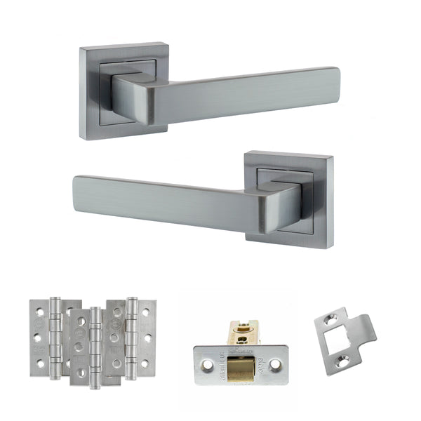 STATUS Montana Door Handle Pack (Latch Set - 3" CE Latch, 3" Fire Rated Hinges x3) - Satin Chrome - ADPS40SSC2 - Choice Handles