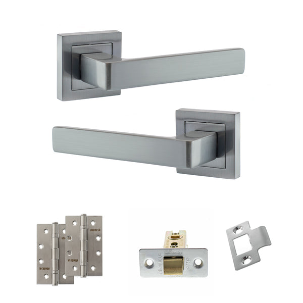STATUS Montana Door Handle Pack (Latch Set - 3" CE Latch, 4" Slim Knuckle Hinges x2) - Satin Chrome - ADPS40SSC6 - Choice Handles
