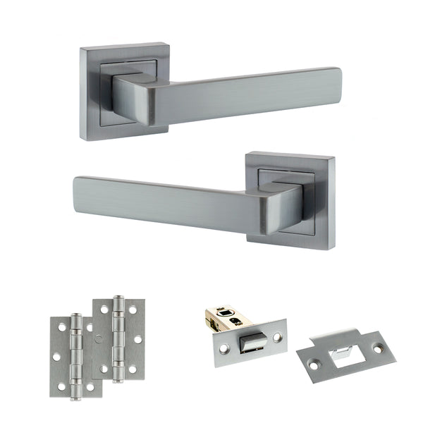 STATUS Montana Door Handle Pack (Latch Set - 2.5" Latch, 3" Hinges x2) - Satin Chrome - ADPS40SSC7 - Choice Handles