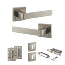 STATUS Montana Door Handle Pack (3 Lever Lock Set - 2.5" CE Sashlock, 4" Slim Knuckle Hinges x2) - Satin Nickel - ADPS40SSN18 - Choice Handles