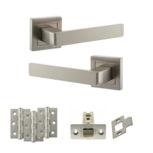STATUS Montana Door Handle Pack (Latch Set - 3" CE Latch, 3" Fire Rated Hinges x3) - Satin Nickel - ADPS40SSN2 - Choice Handles