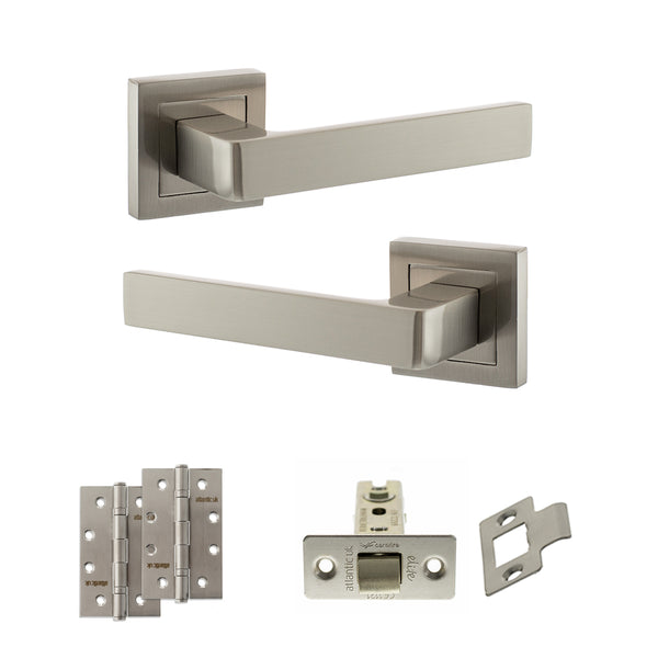 STATUS Montana Door Handle Pack (Latch Set - 3" CE Latch, 4" Slim Knuckle Hinges x2) - Satin Nickel - ADPS40SSN6 - Choice Handles