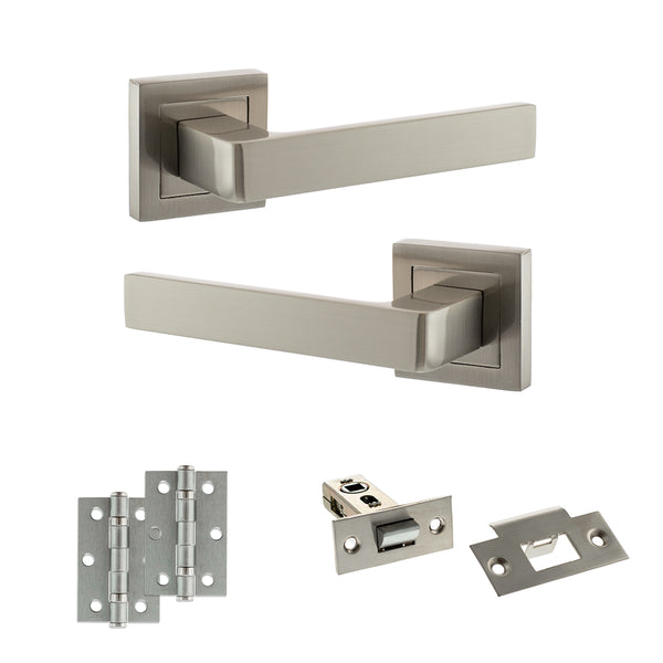 STATUS Montana Door Handle Pack (Latch Set - 2.5" Latch, 3" Hinges x2) - Satin Nickel - ADPS40SSN7 - Choice Handles