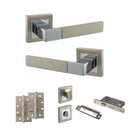 STATUS Montana Door Handle Pack (Bathroom Set - 3" CE Bathroom Lock, 4" Slim Knuckle Hinges x2) - Satin Nickel/Polished Chrome - ADPS40SSNPC13 - Choice Handles