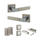 STATUS Montana Door Handle Pack (3 Lever Lock Set - 2.5" CE Sashlock, 4" Slim Knuckle Hinges x2) - Satin Nickel/Polished Chrome - ADPS40SSNPC18 - Choice Handles