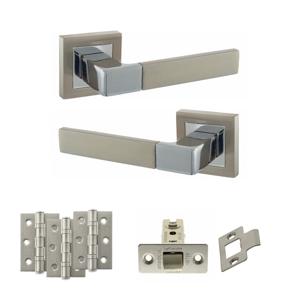 STATUS Montana Door Handle Pack (Latch Set - 3" CE Latch, 3" Fire Rated Hinges x3) - Satin Nickel/Polished Chrome - ADPS40SSNPC2 - Choice Handles