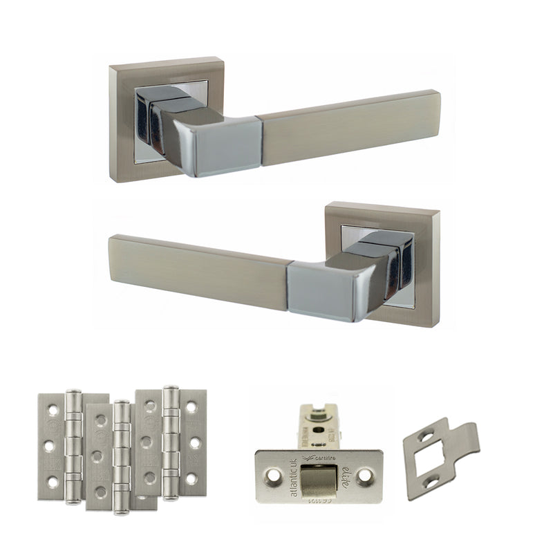 STATUS Montana Door Handle Pack (Latch Set - 3" CE Latch, 3" Fire Rated Hinges x3) - Satin Nickel/Polished Chrome - ADPS40SSNPC2 - Choice Handles