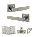 STATUS Montana Door Handle Pack (Latch Set - 2.5" CE Latch, 4" Fire Rated Hinges x3) - Satin Nickel/Polished Chrome - ADPS40SSNPC3 - Choice Handles